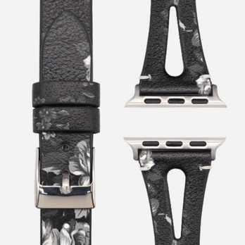 Schmales florales Kunstleder Armband für Apple Watch – kompatibel mit Series 1-11, SE, Ultra 2 & Ultra 3