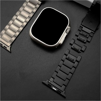 bandkult® Sydney – Titan Apple Watch Armband mit Faltschließe (44–49 mm), Schwarz – kompatibel mit Ultra, Ultra 2, Ultra 3, Series 1–11 & SE (1.–3. Gen.) – zweite Ansicht