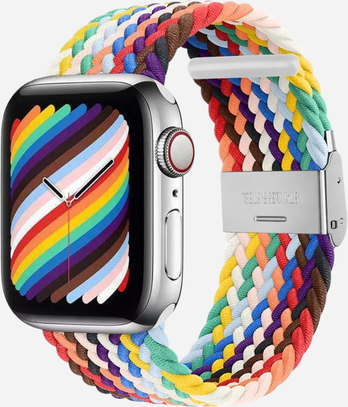 bandkult® Braided Nylon Apple Watch Armband mit Klappschließe – Rainbow (38–49 mm) – Für Series 1–11, SE (1.–3. Gen.), Ultra, Ultra 2 & Ultra 3