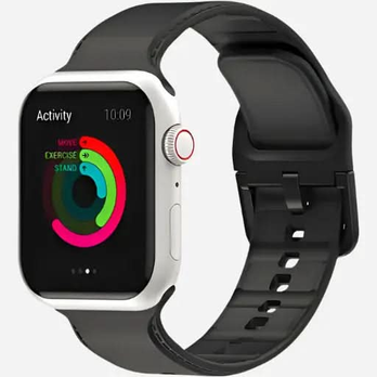 Apple Watch Silikonarmband – Dashed Band Schwarz mit Dornschließe – 38–49 mm | bandkult® – Für Series 1–11, SE (1.–3. Gen.), Ultra, Ultra 2 & Ultra 3