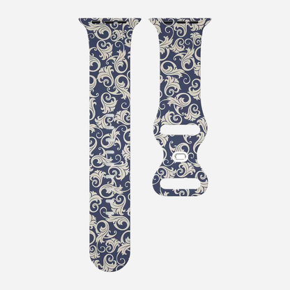 Apple Watch Armband im Porzellan-Stil – blau-weiß floral bedrucktes Silikonband – kompatibel mit Series 1–10, SE, Ultra, Ultra 2 – Größen 38–49 mm