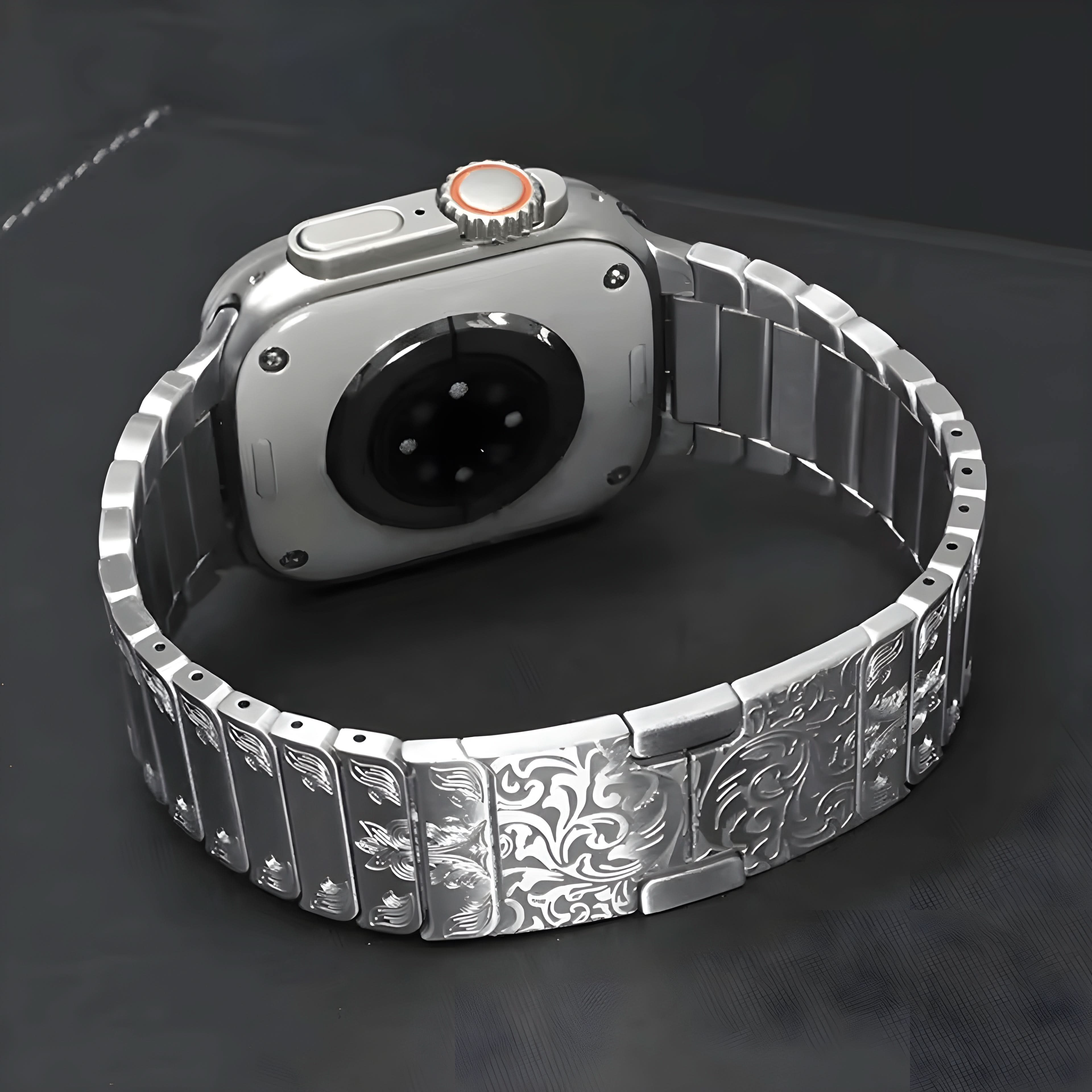 SteelCrest™ – Luxus Edelstahl-Armband mit Gravur für Apple Watch (38–49 mm) – Für Series 1–11, SE (1.–3. Gen.), Ultra, Ultra 2 & Ultra 3