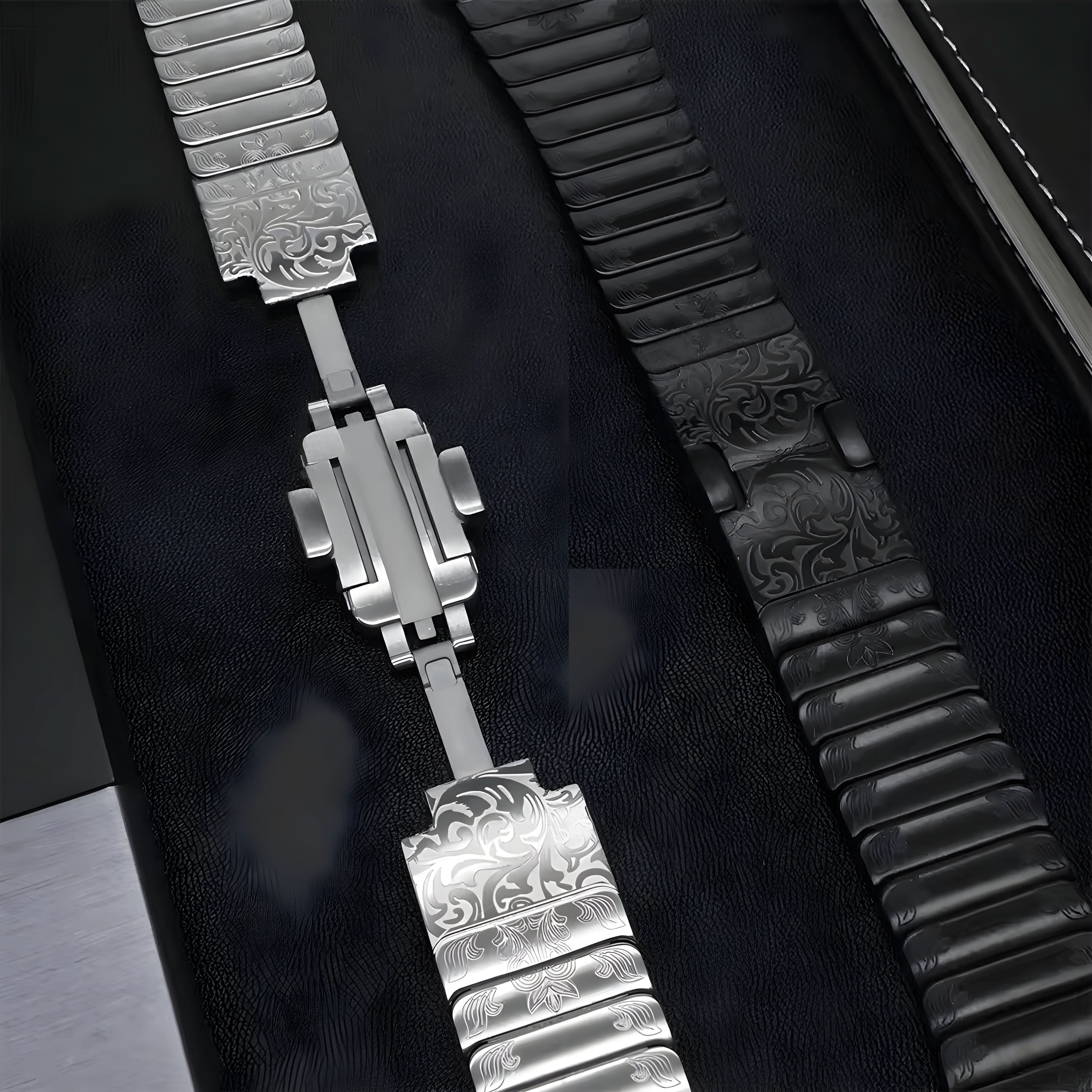 SteelCrest™ – Luxus Edelstahl-Armband mit Gravur für Apple Watch (38–49 mm) – Für Series 1–11, SE (1.–3. Gen.), Ultra, Ultra 2 & Ultra 3